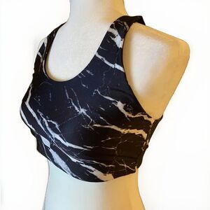 TEREZ Size Medium Sports Bra Black White Marble‎ Racerback Stretch Scoop-Neck